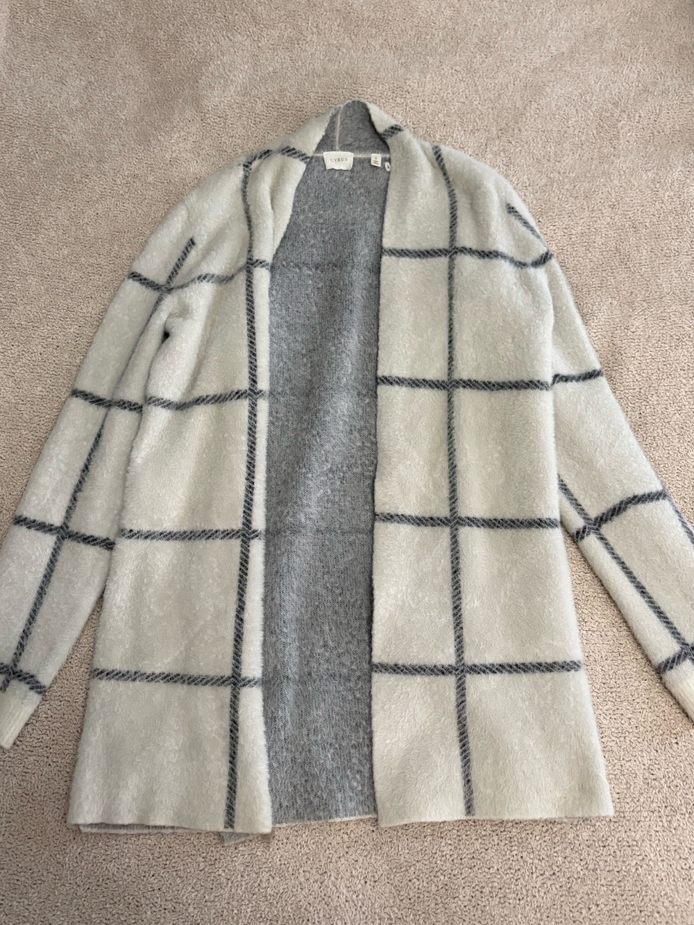 Cozy Windowpane Cardigan Sweater - Cream/Gray